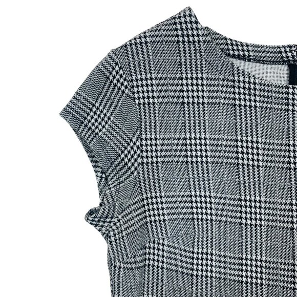 Gap Plaid Fit and Flare Peplum Dress in Ponte, Sz 10 Black plaid - Picture 12 of 16